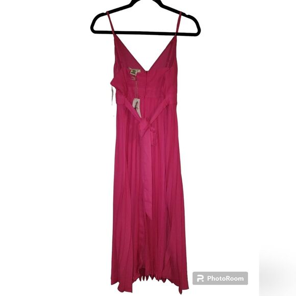 NWT Bold & Beautiful in Pleats – Hot Pink Spaghetti Strap Midi Dress, Sz Large - Picture 2 of 2